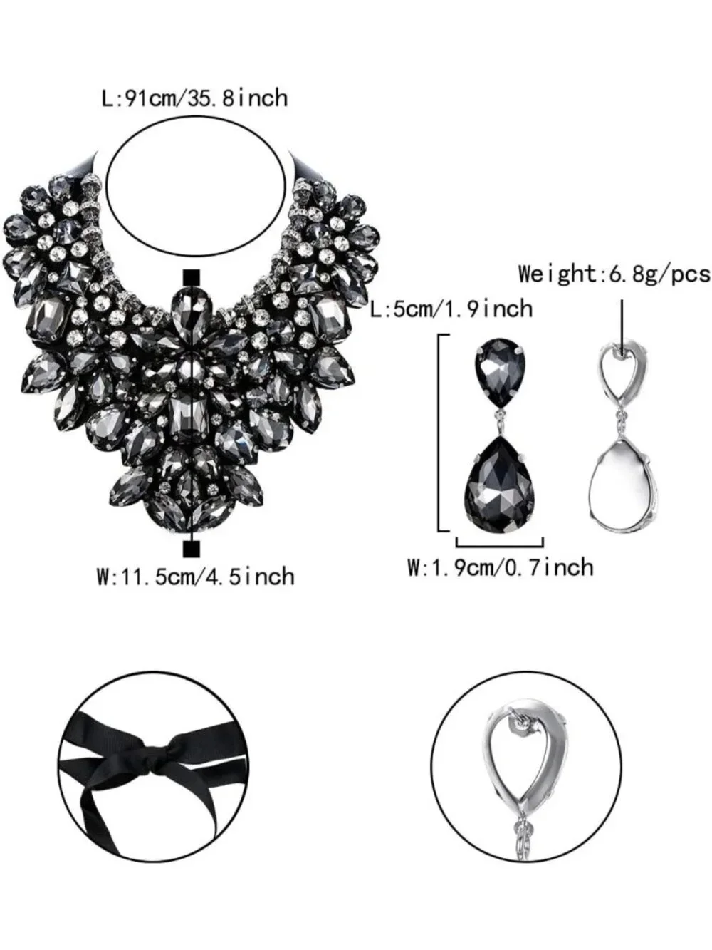 Colorful Rhinestone Crystal Statement Jewelry Set - 9 Colors Necklace & Earrings